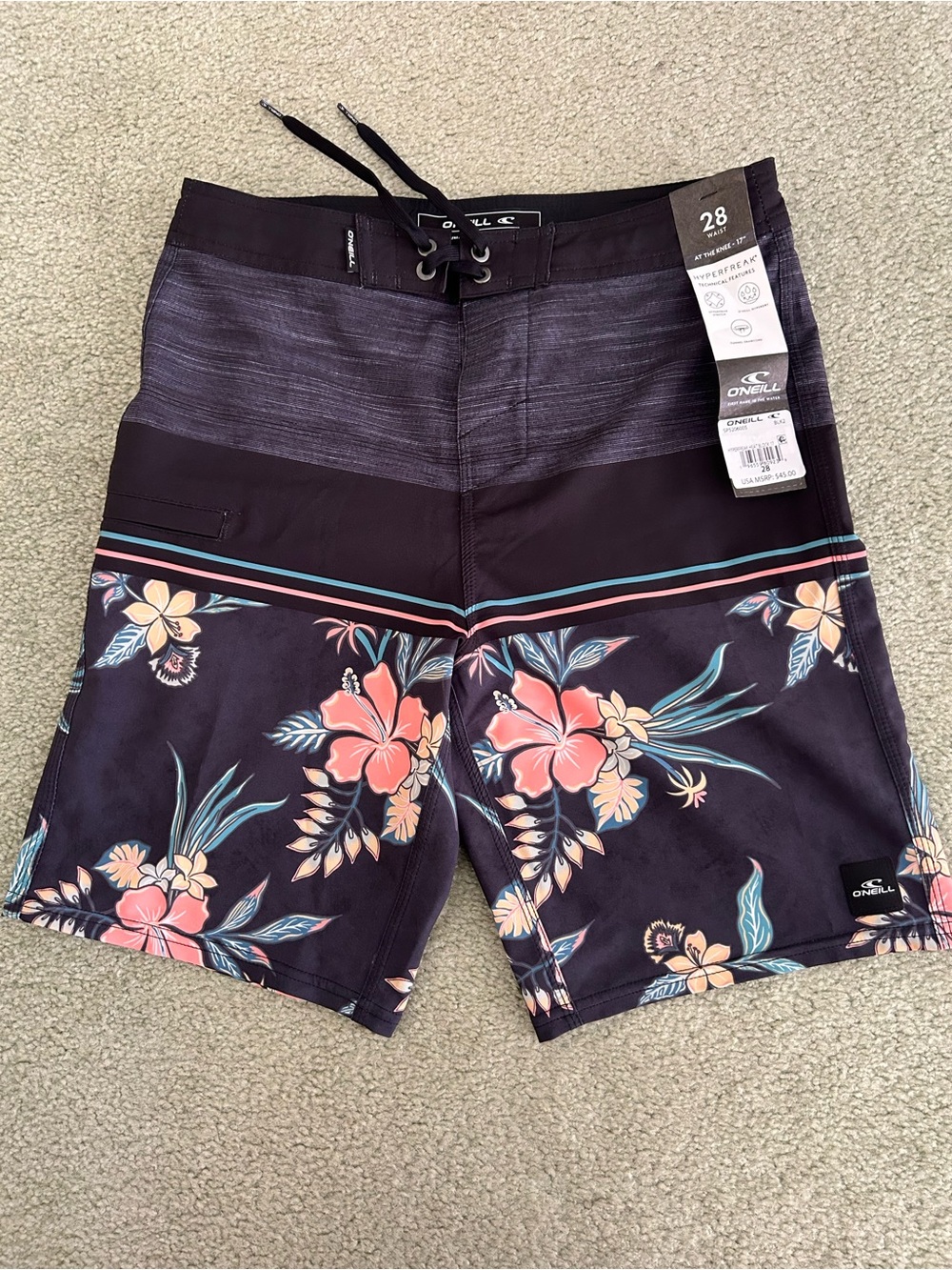 NWT O’Neill Men’s Hyperfreak At The Knee Board Shorts Floral size 28